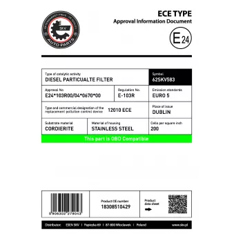 ESEN SKV 62SKV583 - Filtre à particules / à suie, échappement