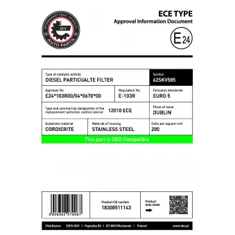 ESEN SKV 62SKV585 - Filtre à particules / à suie, échappement