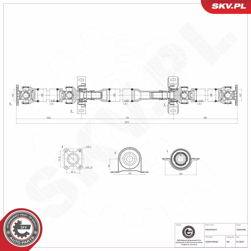 Arbre de transmission ESEN SKV 76SKV098 - Visuel 1