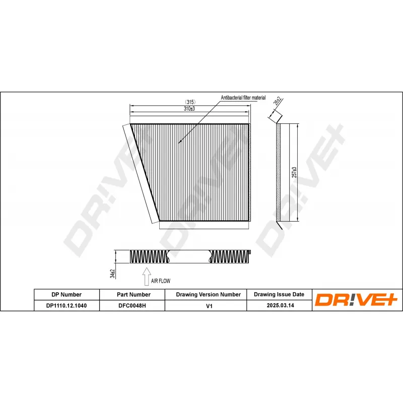 Filtre, air de l'habitacle Dr!ve+ DP1110.12.1040 - Visuel 1