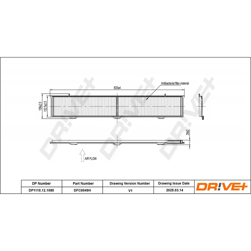 Filtre, air de l'habitacle Dr!ve+ DP1110.12.1085 - Visuel 1