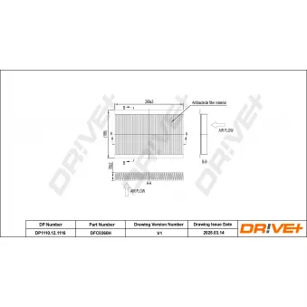 Filtre, air de l'habitacle Dr!ve+ DP1110.12.1116 pour FIAT FIORINO 2.7 D 4x4 - 190cv