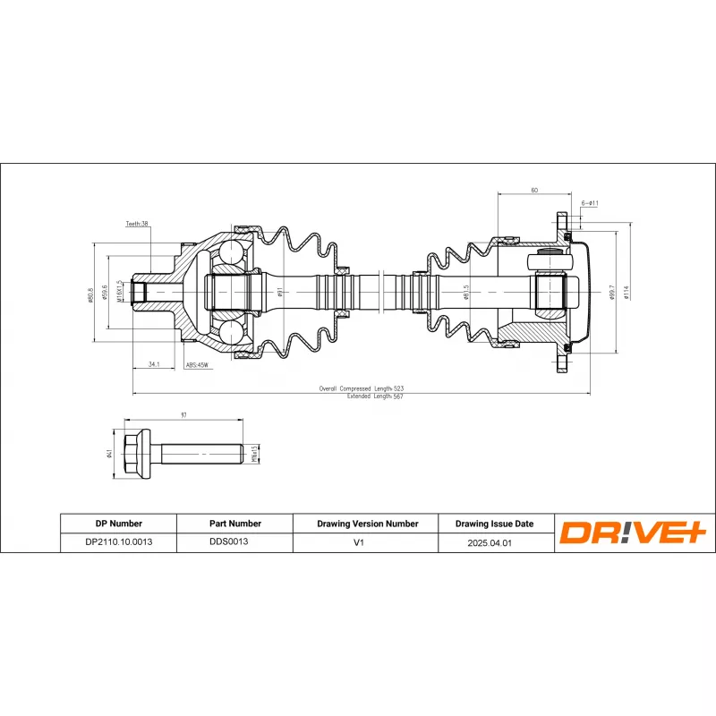 Arbre de transmission Dr!ve+ DP2110.10.0013 - Visuel 1