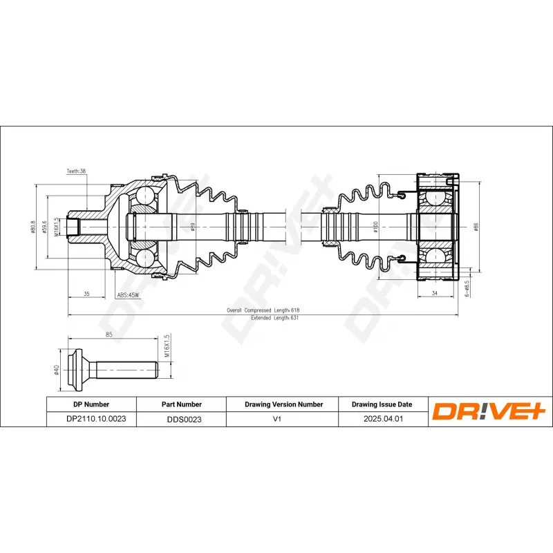Arbre de transmission Dr!ve+ DP2110.10.0023 - Visuel 1
