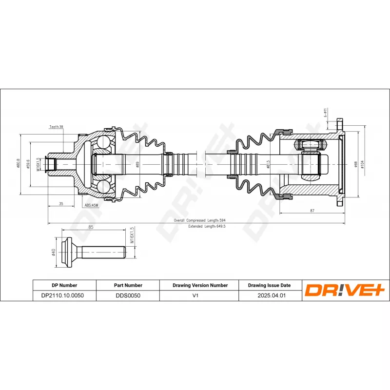 Arbre de transmission Dr!ve+ DP2110.10.0050 - Visuel 1