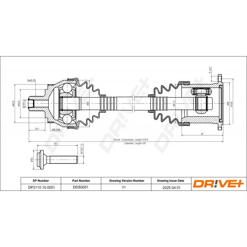 Arbre de transmission Dr!ve+ DP2110.10.0051 - Visuel 1