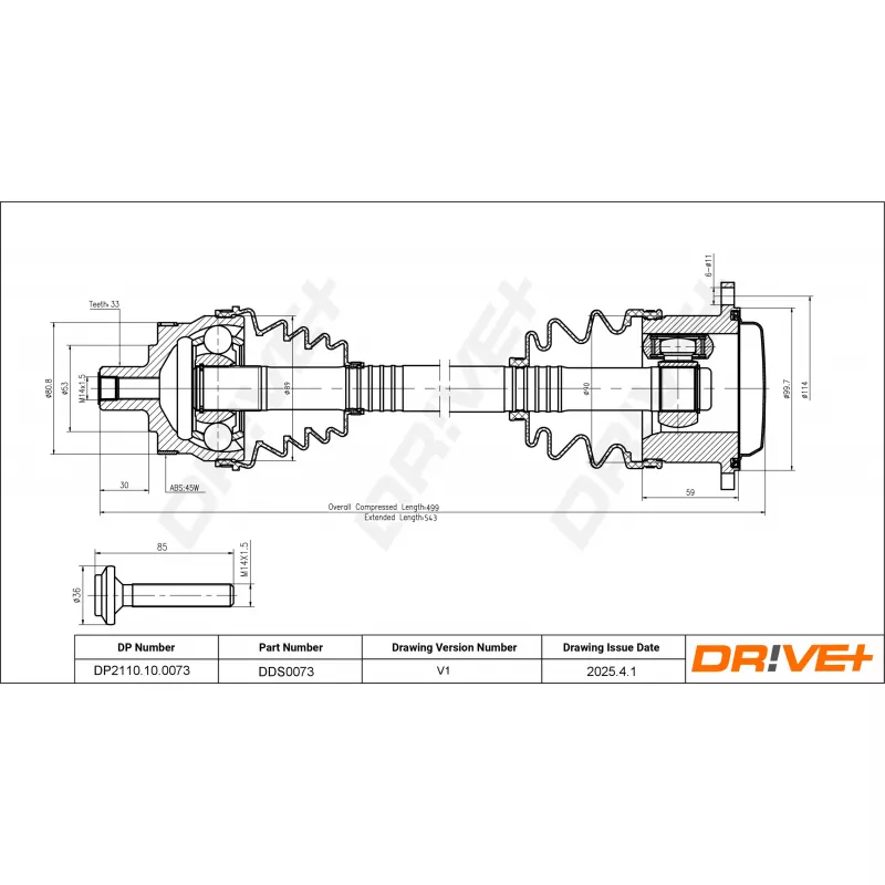 Arbre de transmission Dr!ve+ DP2110.10.0073 - Visuel 1
