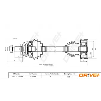 Arbre de transmission Dr!ve+ DP2110.10.0086 pour AUDI A6 1.6 - 100cv