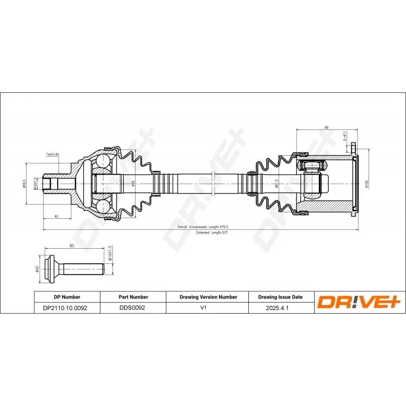Arbre de transmission Dr!ve+ DP2110.10.0092 - Visuel 1