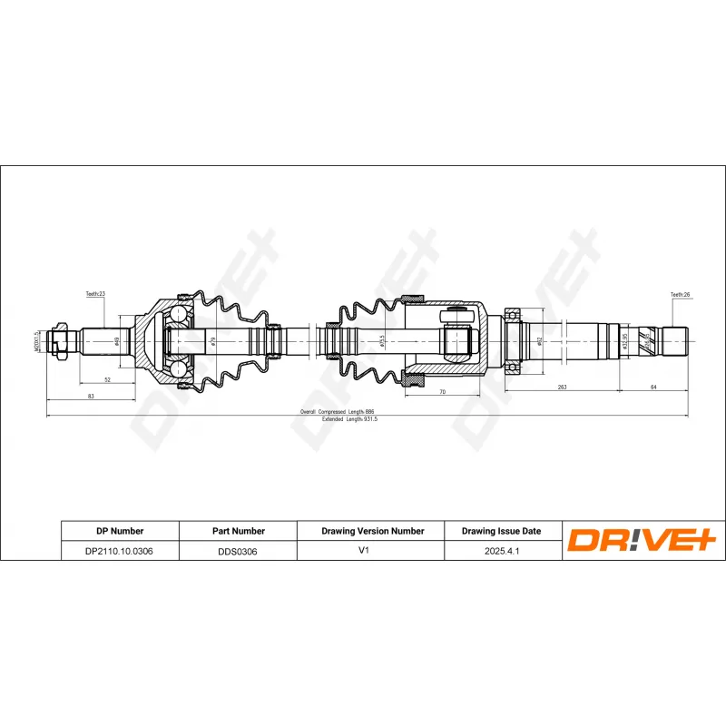 Arbre de transmission Dr!ve+ DP2110.10.0306 - Visuel 1