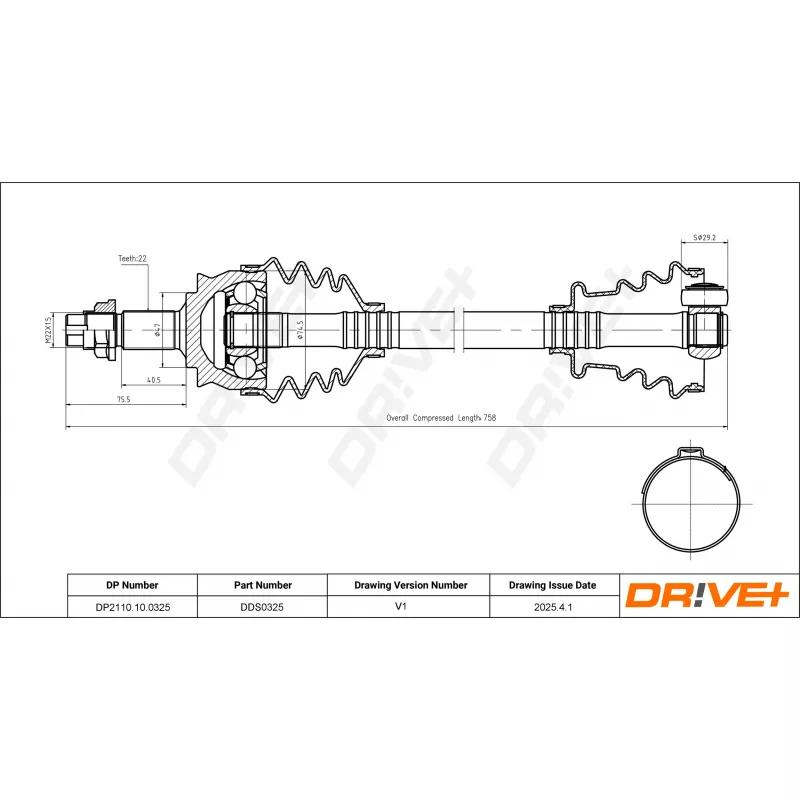 Arbre de transmission Dr!ve+ DP2110.10.0325 - Visuel 1