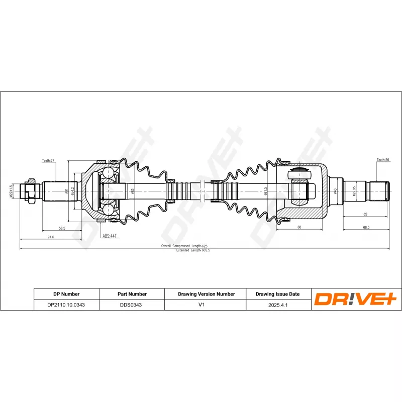 Arbre de transmission Dr!ve+ DP2110.10.0343 - Visuel 1