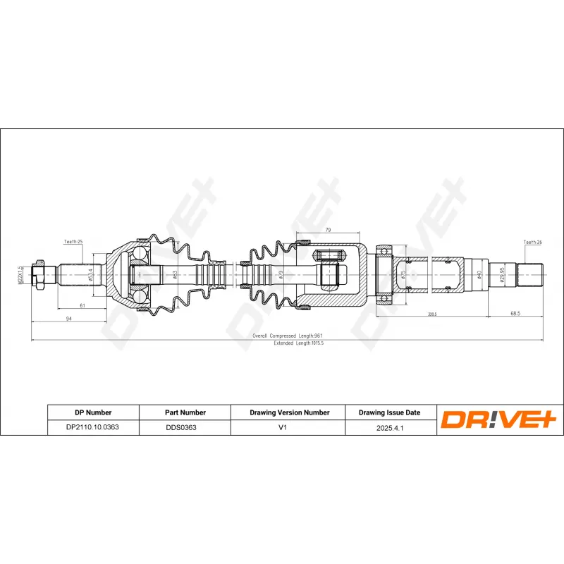 Arbre de transmission Dr!ve+ DP2110.10.0363 - Visuel 1