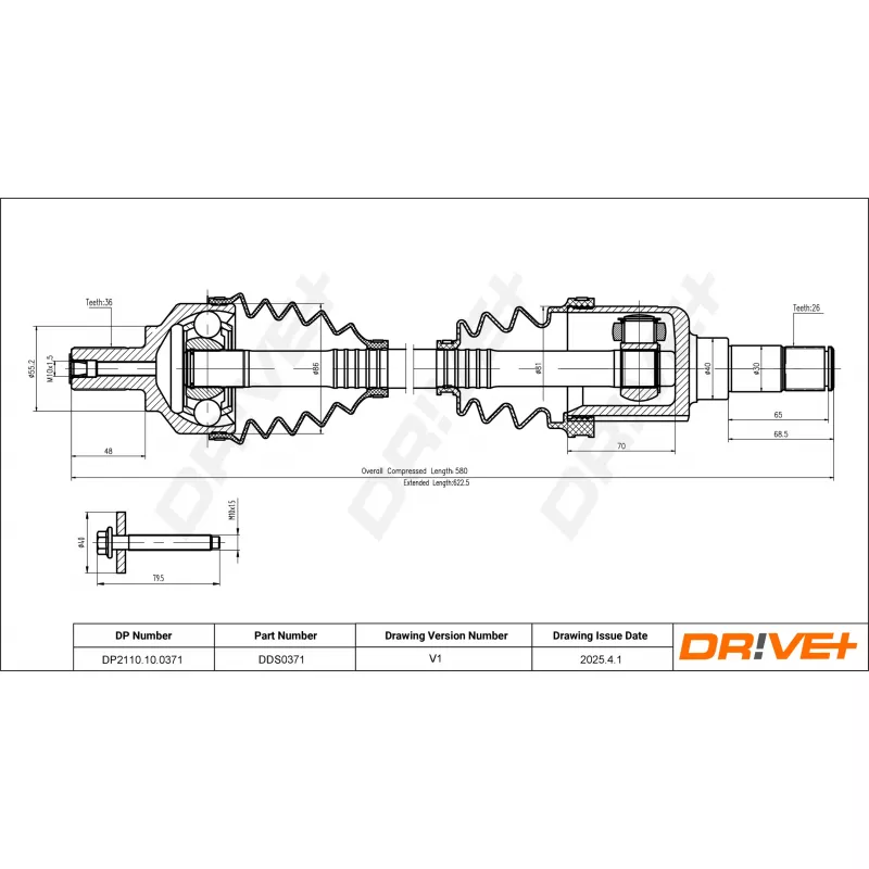 Arbre de transmission Dr!ve+ DP2110.10.0371 - Visuel 1