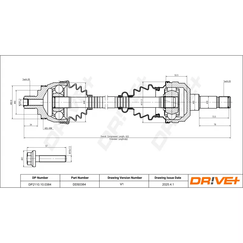 Arbre de transmission Dr!ve+ DP2110.10.0384 - Visuel 1