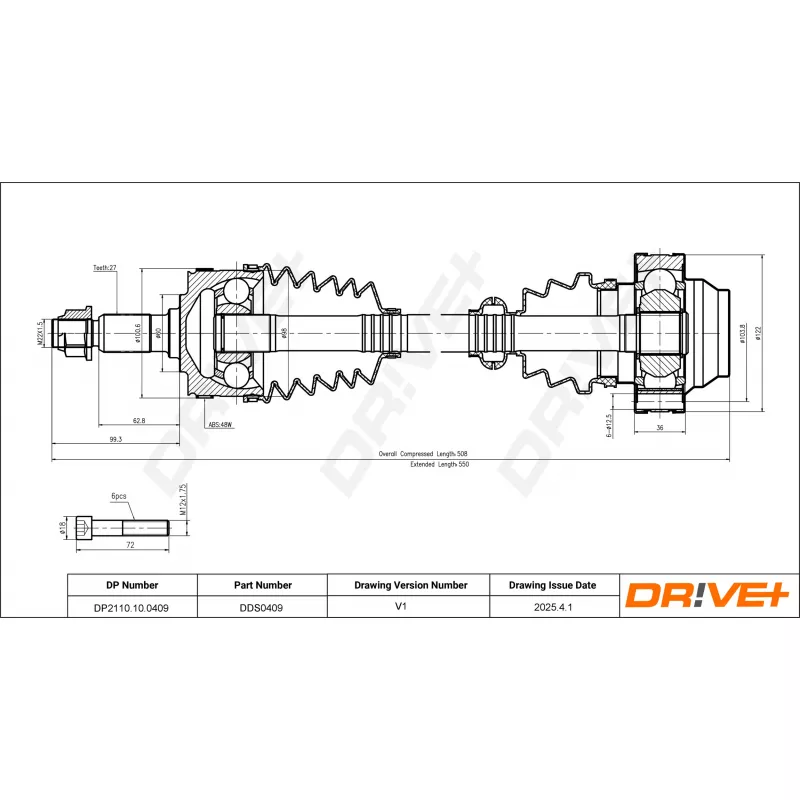 Arbre de transmission Dr!ve+ DP2110.10.0409 - Visuel 1