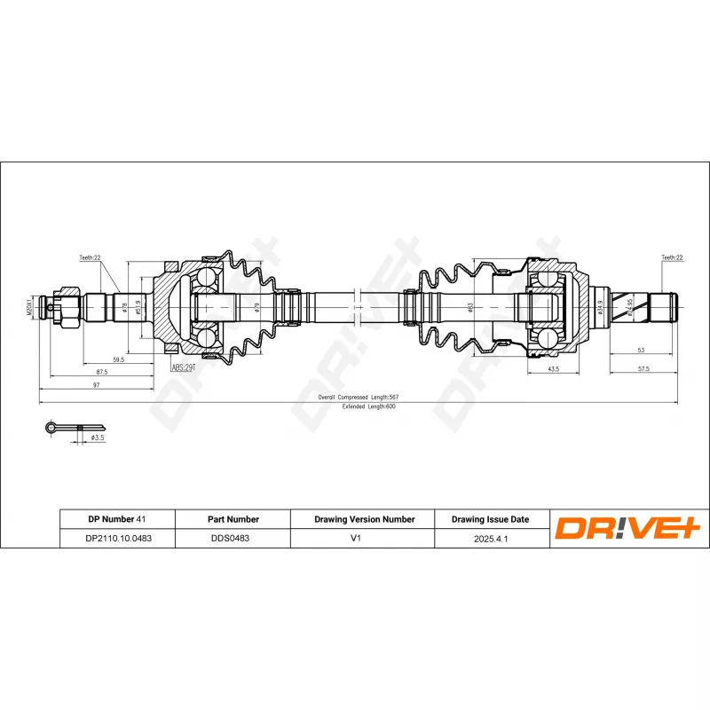 Arbre de transmission Dr!ve+ DP2110.10.0483 - Visuel 1