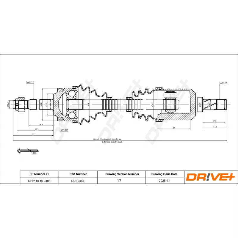 Arbre de transmission Dr!ve+ DP2110.10.0488 - Visuel 1