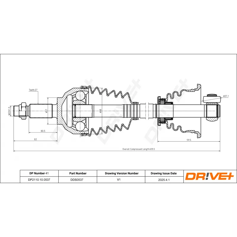 Arbre de transmission Dr!ve+ DP2110.10.0537 - Visuel 1