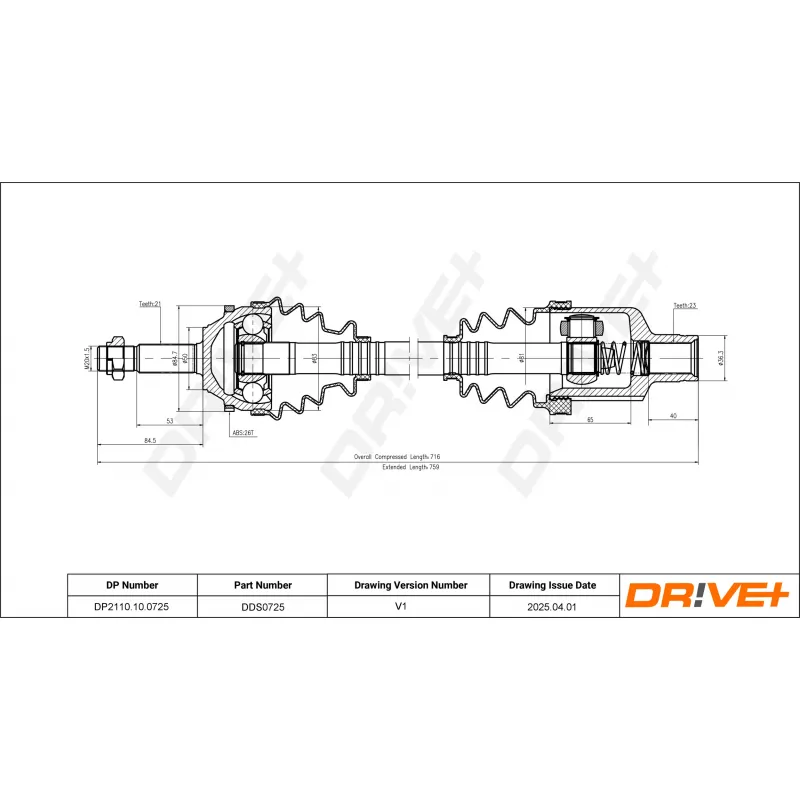 Arbre de transmission Dr!ve+ DP2110.10.0725 - Visuel 1