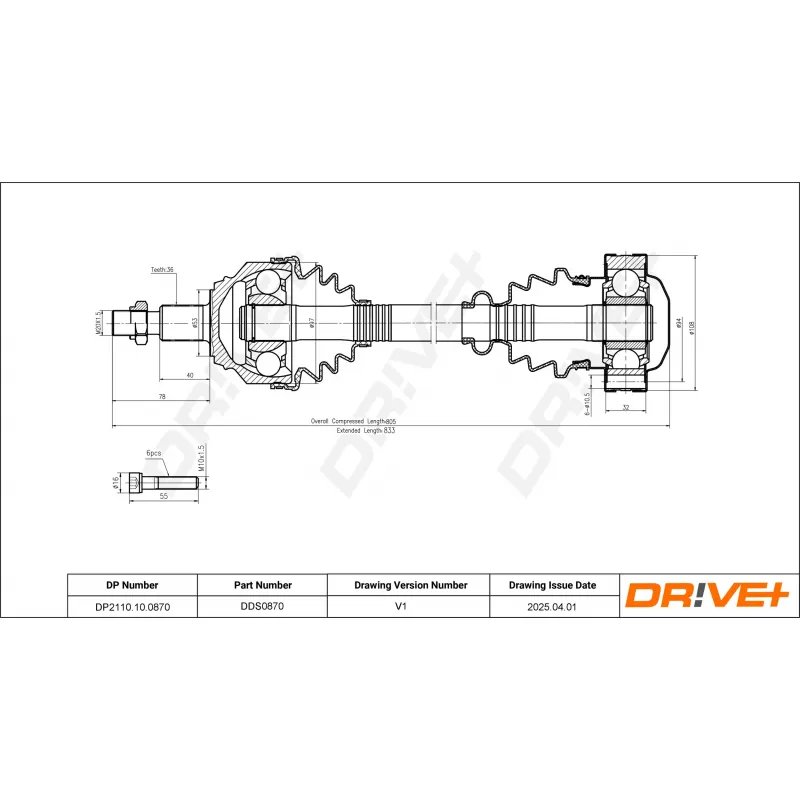 Arbre de transmission Dr!ve+ DP2110.10.0870 - Visuel 1