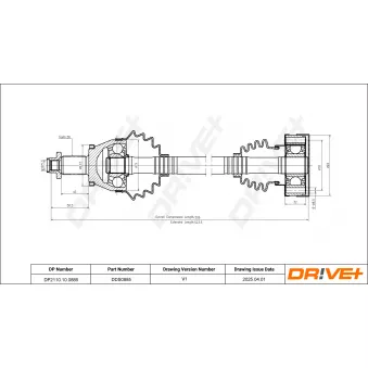 Arbre de transmission Dr!ve+ DP2110.10.0885 pour SKODA ROOMSTER 1.2 - 64cv