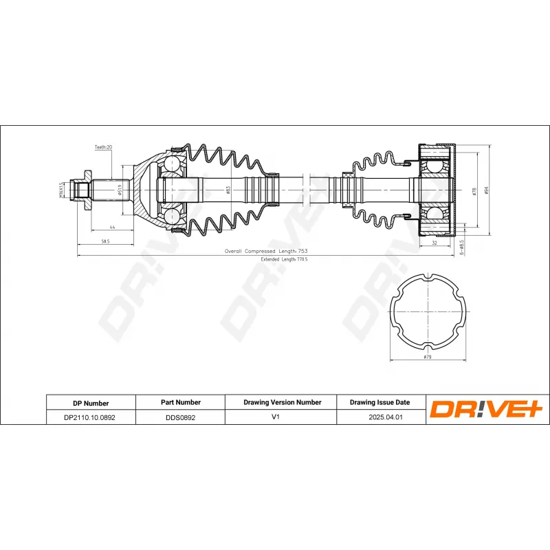Arbre de transmission Dr!ve+ DP2110.10.0892 - Visuel 1