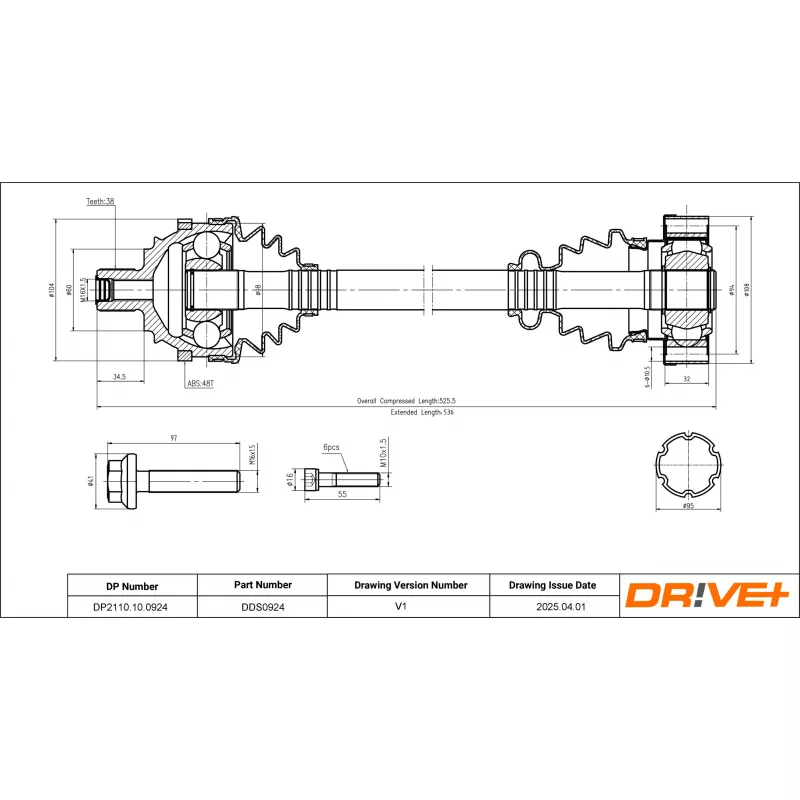 Arbre de transmission Dr!ve+ DP2110.10.0924 - Visuel 1