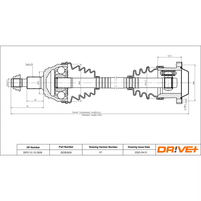 Arbre de transmission Dr!ve+ DP2110.10.0928 - Visuel 1