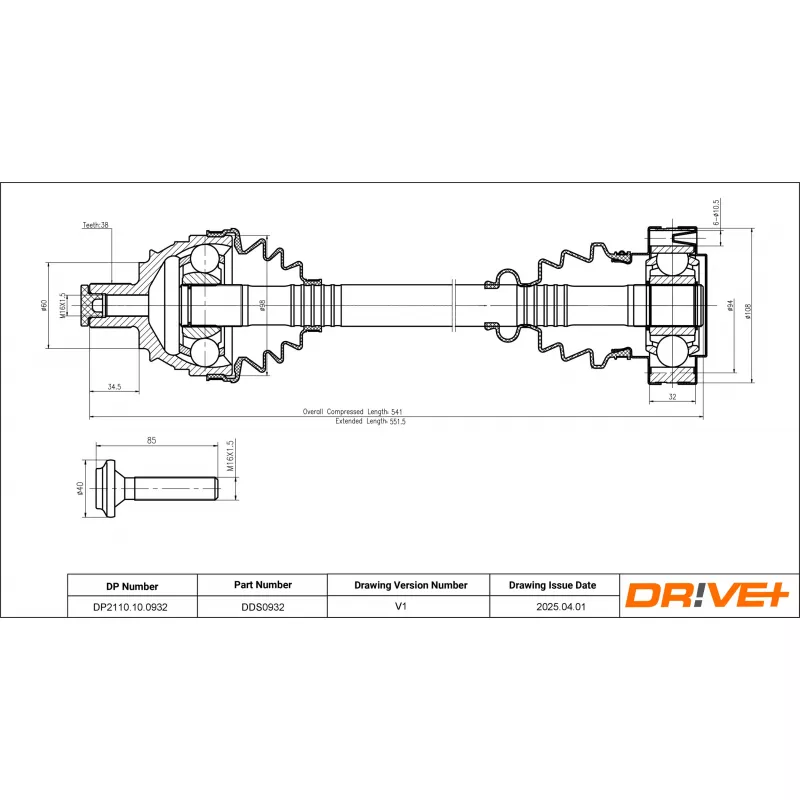 Arbre de transmission Dr!ve+ DP2110.10.0932 - Visuel 1
