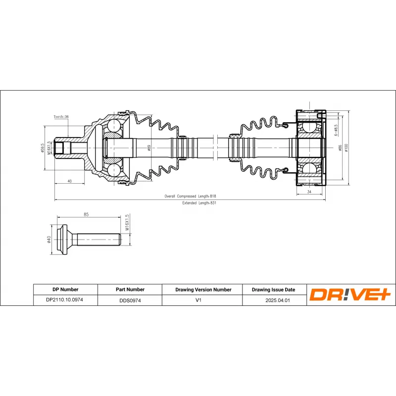 Arbre de transmission Dr!ve+ DP2110.10.0974 - Visuel 1