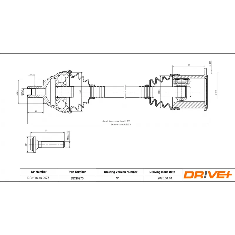 Arbre de transmission Dr!ve+ DP2110.10.0975 - Visuel 1