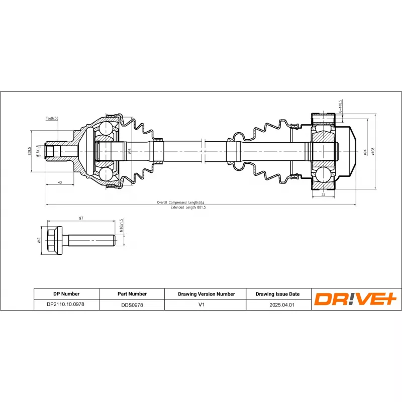 Arbre de transmission Dr!ve+ DP2110.10.0978 - Visuel 1