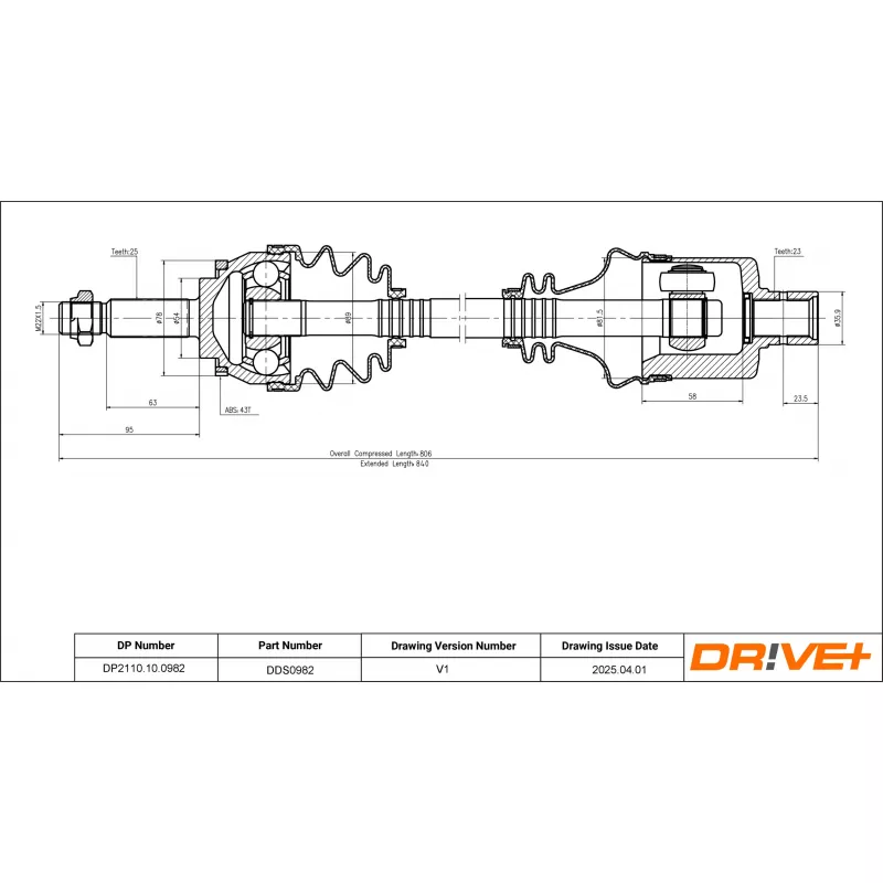 Arbre de transmission Dr!ve+ DP2110.10.0982 - Visuel 1