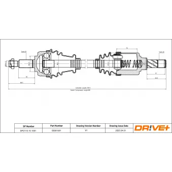 Arbre de transmission Dr!ve+ DP2110.10.1001 pour RENAULT SCENIC 1.6 E85 - 110cv