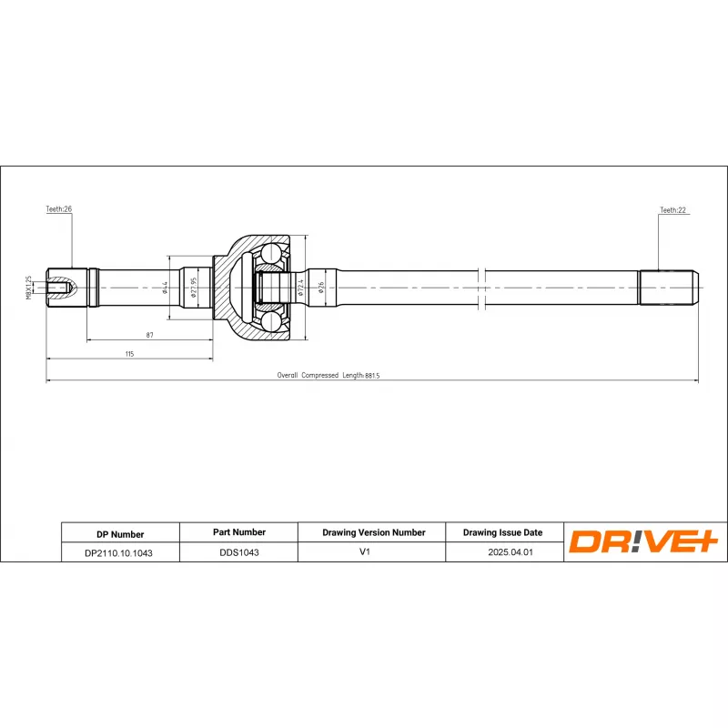 Arbre de transmission Dr!ve+ DP2110.10.1043 - Visuel 1