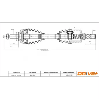 Arbre de transmission avant droit Dr!ve+ DP2110.10.1815 pour CADILLAC SRX 1.8 TSI - 160cv