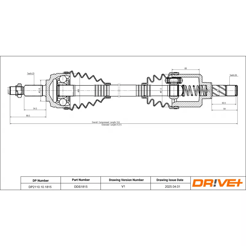 Arbre de transmission avant droit Dr!ve+ DP2110.10.1815 - Visuel 1