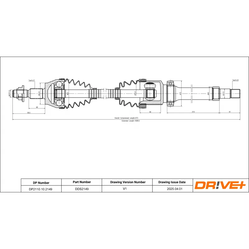 Arbre de transmission avant droit Dr!ve+ DP2110.10.2149 - Visuel 1