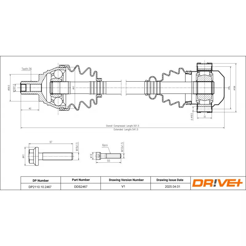 Arbre de transmission Dr!ve+ DP2110.10.2467 - Visuel 1