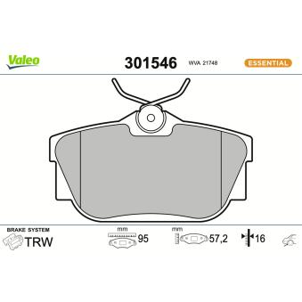 Jeu de 4 plaquettes de frein arrière VALEO OEM 1605217
