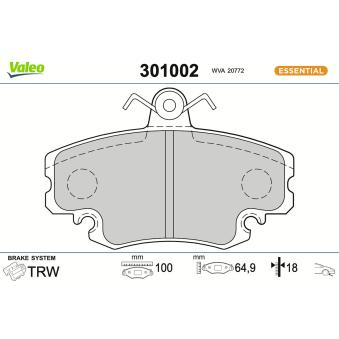 Jeu de 4 plaquettes de frein avant VALEO OEM 7701210142