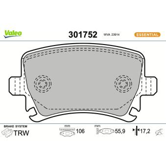 Jeu de 4 plaquettes de frein arrière VALEO OEM 1td698451