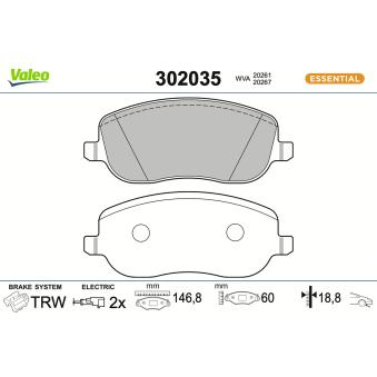Jeu de 4 plaquettes de frein avant VALEO 302035 pour FIAT ULYSSE 2.0 JTD - 107cv