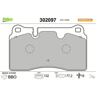 Jeu de 4 plaquettes de frein avant VALEO 302097 pour CUPRA ATECA 1,5 TSI - 150cv