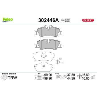 Jeu de 4 plaquettes de frein avant VALEO OEM 34216861641