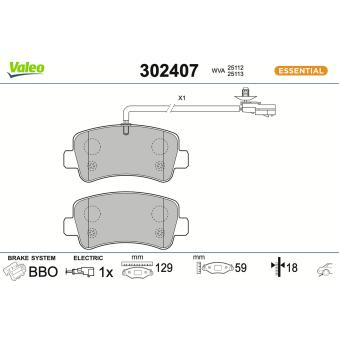Jeu de 4 plaquettes de frein arrière VALEO [302407]