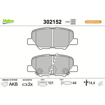 Jeu de 4 plaquettes de frein arrière VALEO OEM 1609899680