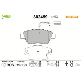 Jeu de 4 plaquettes de frein avant VALEO 302459 pour FIAT ULYSSE 1.3 HDi 80 - 80cv