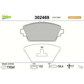 Jeu de 4 plaquettes de frein avant VALEO OEM 410604U127